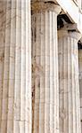 Close up of columns on the Parthenon at the Acropolis is Athens, Greece.  Built in the 5th century B.C.