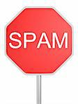 3d rendered illustration of a red sign warning for spam mails