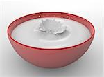 3d rendered illustration of a red dish filled with milk