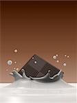3d rendered illustration from a piece of chocolate falling into milk