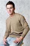 Cute male model in v-neck sweater