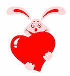 Stylized rabbit with heart  on a white background. Valentines illustration.