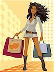 Vector illustration of a girl with shopping bags