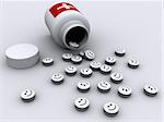 Conceptual lot of pills with smile - 3d render