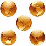 Earth Honey Set - Highly detailed orange glass globe illustrations as vectors