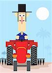 Illustration of a man driving the tractor in the field