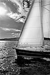 sailing ships on a cloudy day near ground