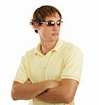 Handsome young man in sunglasses.  Isolated on white background.