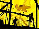 Illustration of silhouette of in a workers standing factory