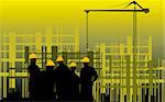 Illustration of silhouette of group of men standing in a construction site