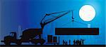 Illustration of silhouette of group of men standing in a construction site