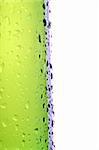 beer bottle side view, macro with water droplets isolated on white