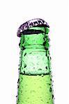 bottle isolated on white, a green bottle closeup with water droplets