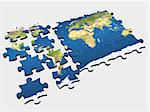 3d coloured puzzle with world map on pieces
