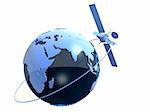 3d rendered illustration of a blue globe and a satelite