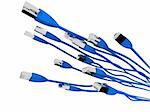 3d rendered illustration of many blue network cables