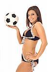 beautiful model in swimsuit with soccer ball