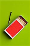 A blank matchbox and burnt match - clipping paths included for easy isolation