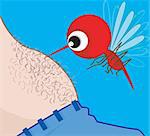 Illustration of a mosquito biting on man’s stomach