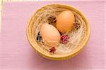 Colorful Easter eggs in a basket