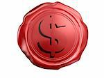 3d rendered illustration of a red wax seal with a dollar sign