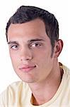 Portrait of a casual young man, smiling, over white background.