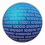 Digital blue globe with binaries isolated on white