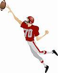 An illustration of an American footballer jumping to try and catch a ball