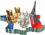 An illustration of some tourist attractions in France, signifies French tourism