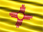 Computer generated illustration of the flag of the state of New Mexico with silky appearance and waves