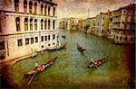 Artistic work of my own in retro style - Postcard from Italy. - Gondolas Grand Canal - Venice.
