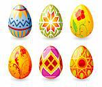 Six easter eggs with ornament, element for design, vector illustration (no transparency)