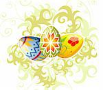 Easter eggs with ornament on floral background, element for design, vector illustration