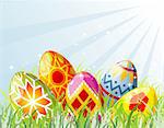 Easter eggs with ornament in grass, element for design, vector illustration
