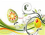Easter eggs with ornament on flower background with wave, element for design, vector illustration (no transparency)