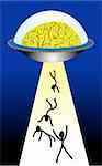 vector illustration for a brain UFO trying to suck the human, imagination