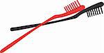 Illustration of red and black toothbrushes