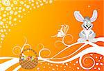 Easter eggs with ornament on flower background with rabbit and basket, element for design, vector illustration (no transparency)