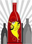 Illustration of a vampire inside a wine bottle