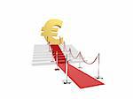 3d rendered illustration of a stair with a red carpet and a golden euro sign sign