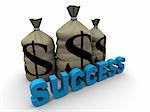 3d rendered illustration of money sacks and the letters "success"