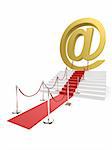 3d rendered illustration of a stair with a red carpet and a golden at sign sign