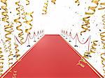 3d rendered illustration of a long red carpet with golden ribbons