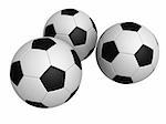 3d rendered illustration of three black and white footballs