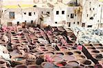 Leather should soak in color in Fez, Morocco, Africa. Tradition keeping in Fez attracts tourists and travellers