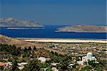 Greek church on Kos island and sea with island in the back