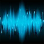blue sound waves oscillating on black background