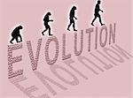 Illustration  about man?s evolution and a writing made of little stones