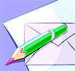 Illustration of a  envelope for mail and pencil