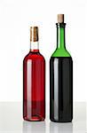 two bottles of wine on white background